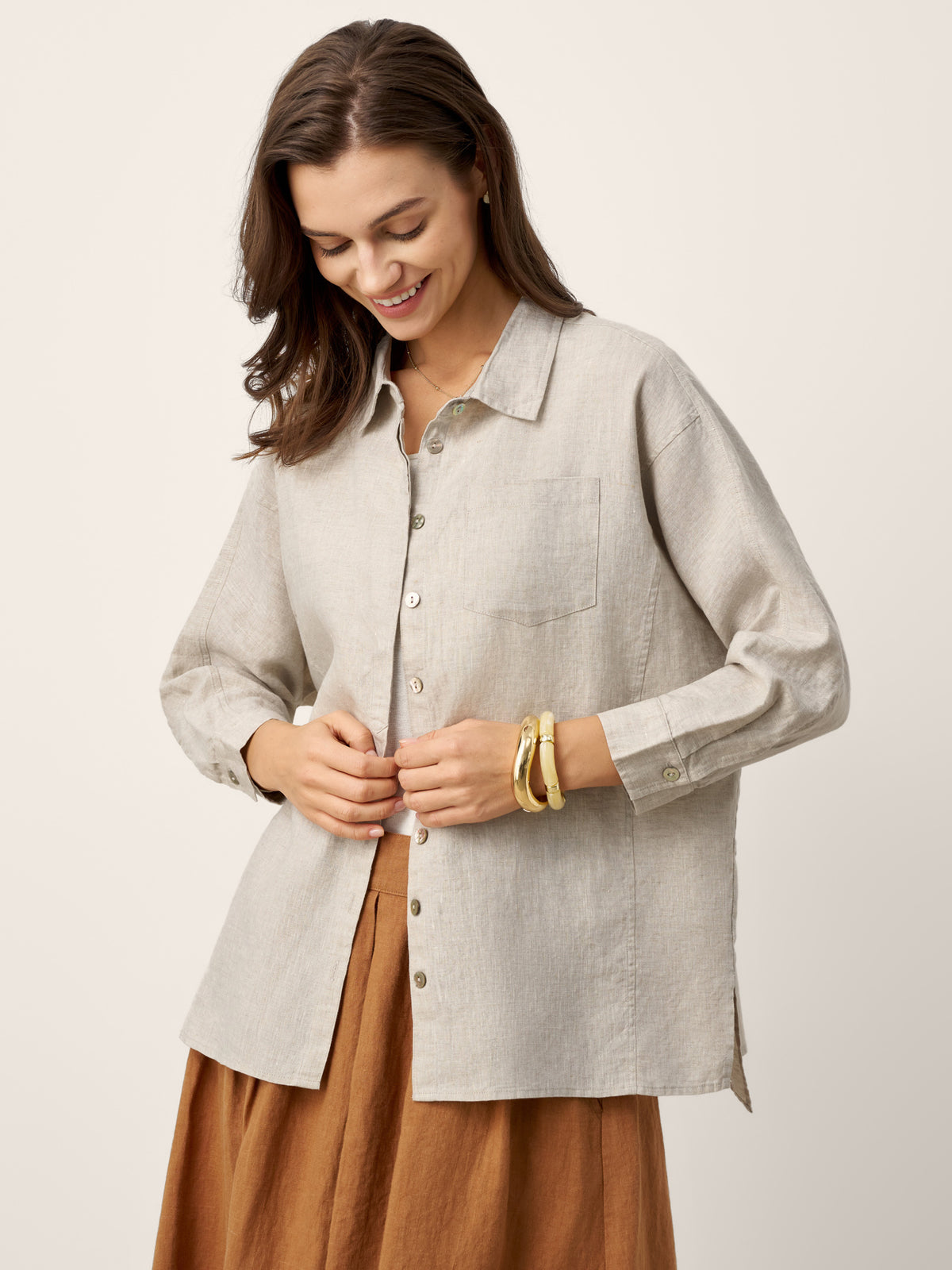 100% Linen Concealed Placket Patch Pocket Shirt FELICITY by LINTICO for women