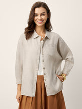 100% Linen Concealed Placket Patch Pocket Shirt FELICITY by LINTICO for women