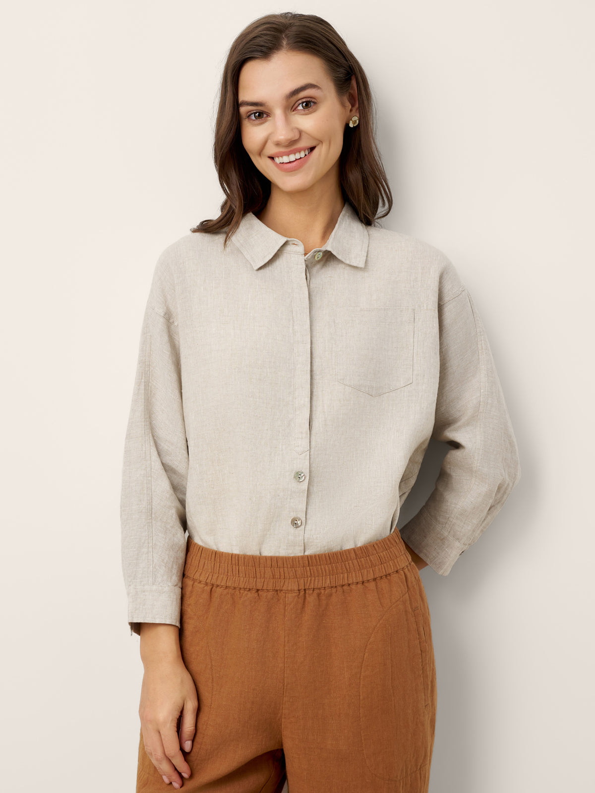 100% Linen Concealed Placket Patch Pocket Shirt FELICITY by LINTICO for women