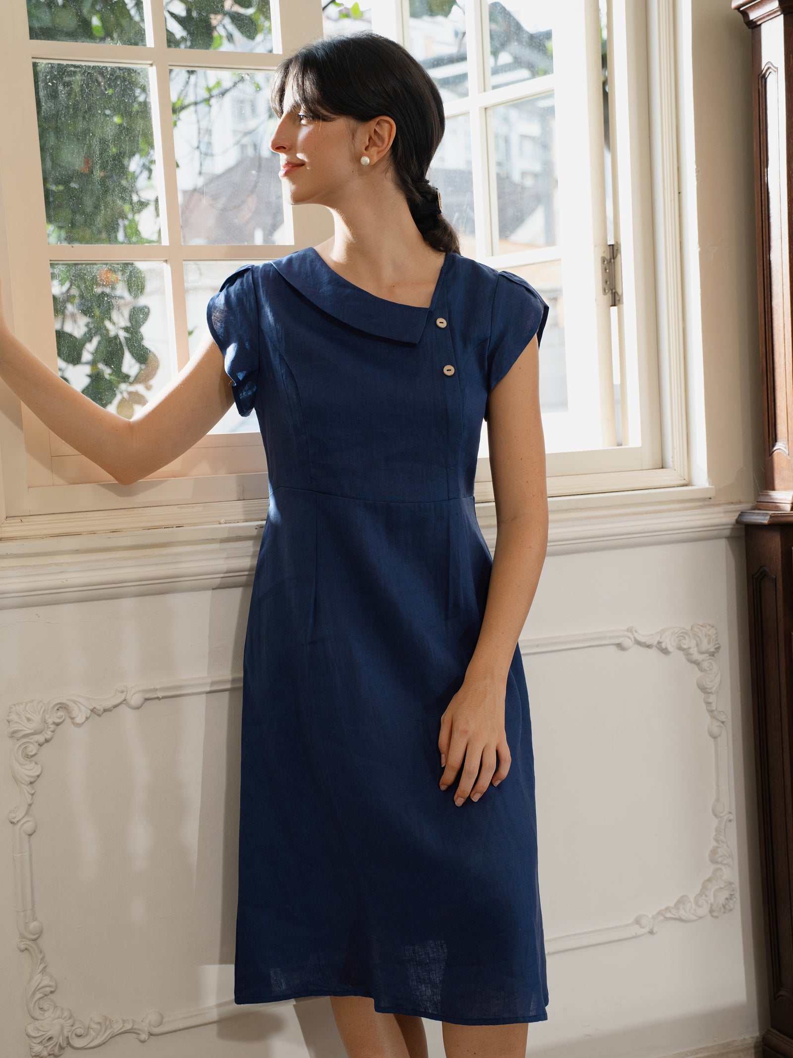 FIONA navy blue midi dress