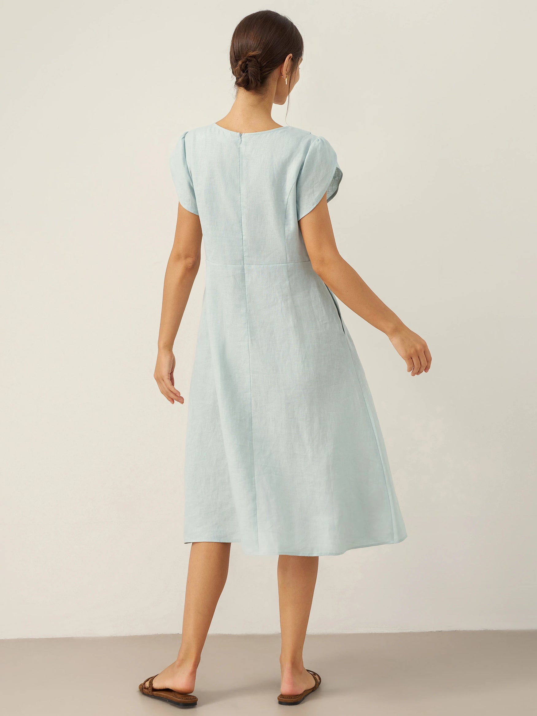 100% Linen Crescent Collar Flutter Sleeve Mini Dress FIONA by LINTICO for women