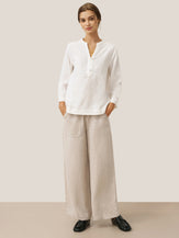 100% Linen Deep V-Neck Pullover with Button-Trim JOLYNE by LINTICO for women