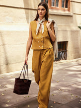 100% Linen Banana Cut Pants with Pockets EDELINE by LINTICO for women