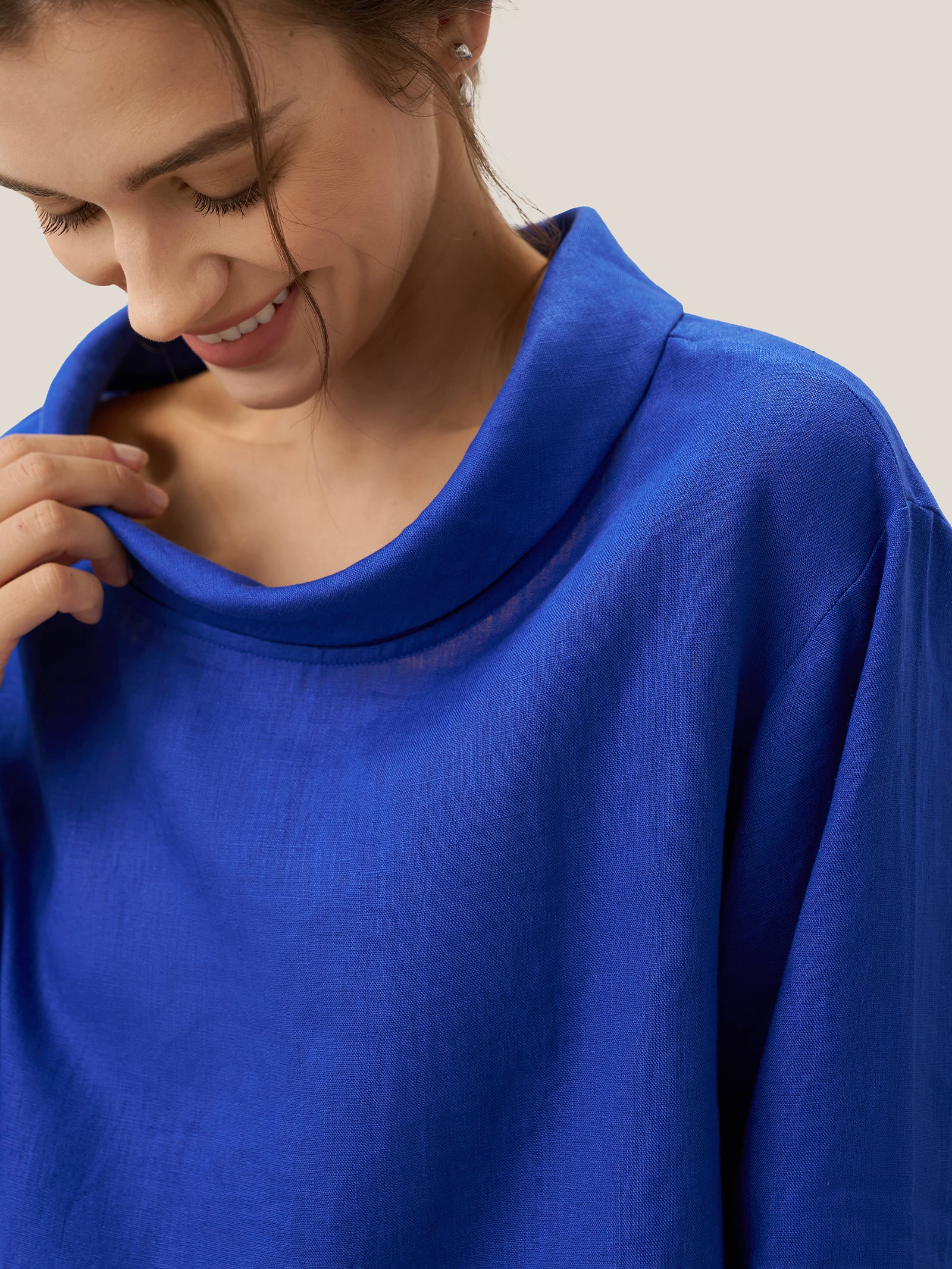 100% Linen Draped Neck Top HOLLIS by LINTICO for women