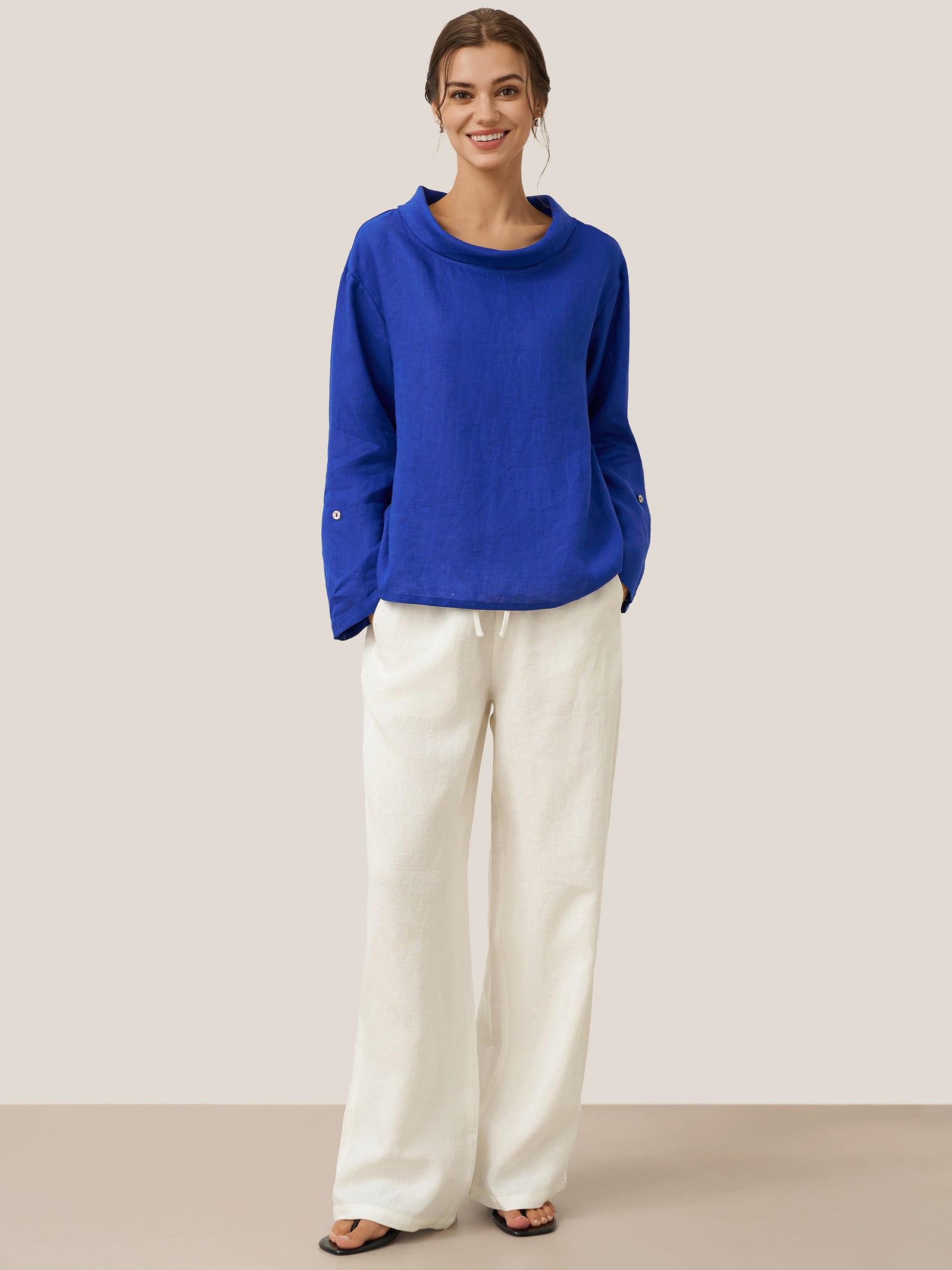 100% Linen Draped Neck Top HOLLIS by LINTICO for women