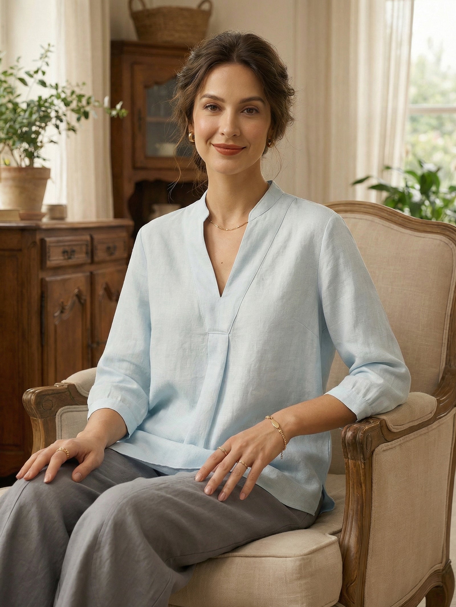 100% Linen Dress Shirt JOANNA by LINTICO for women