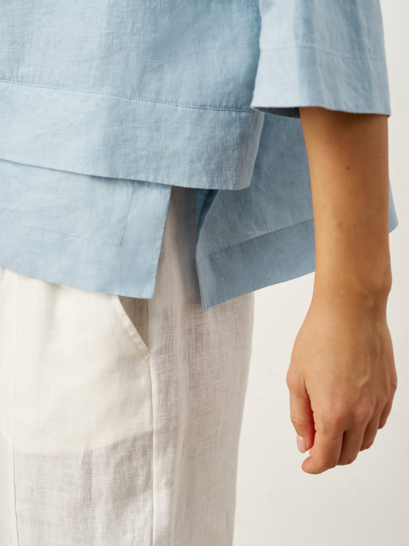 100% Linen Drop Shoulder Asymmetric Layered Hem Overtop VIOLA