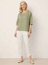100% Linen Drop Shoulder Shirred Back High-Low Hem Top LINDSEY by LINTICO for women
