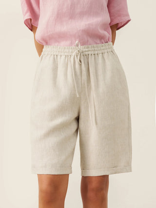 100% Linen Elastic Drawstring Waist Capri Pants XIMENA