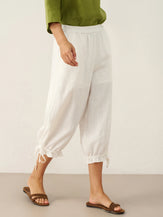 100% Linen Elastic Waist Ruffled Cuff Pants RUBY by LINTICO for women