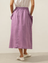 Linen Checked Elastic Waist Skirt MARINA by LINTICO for women