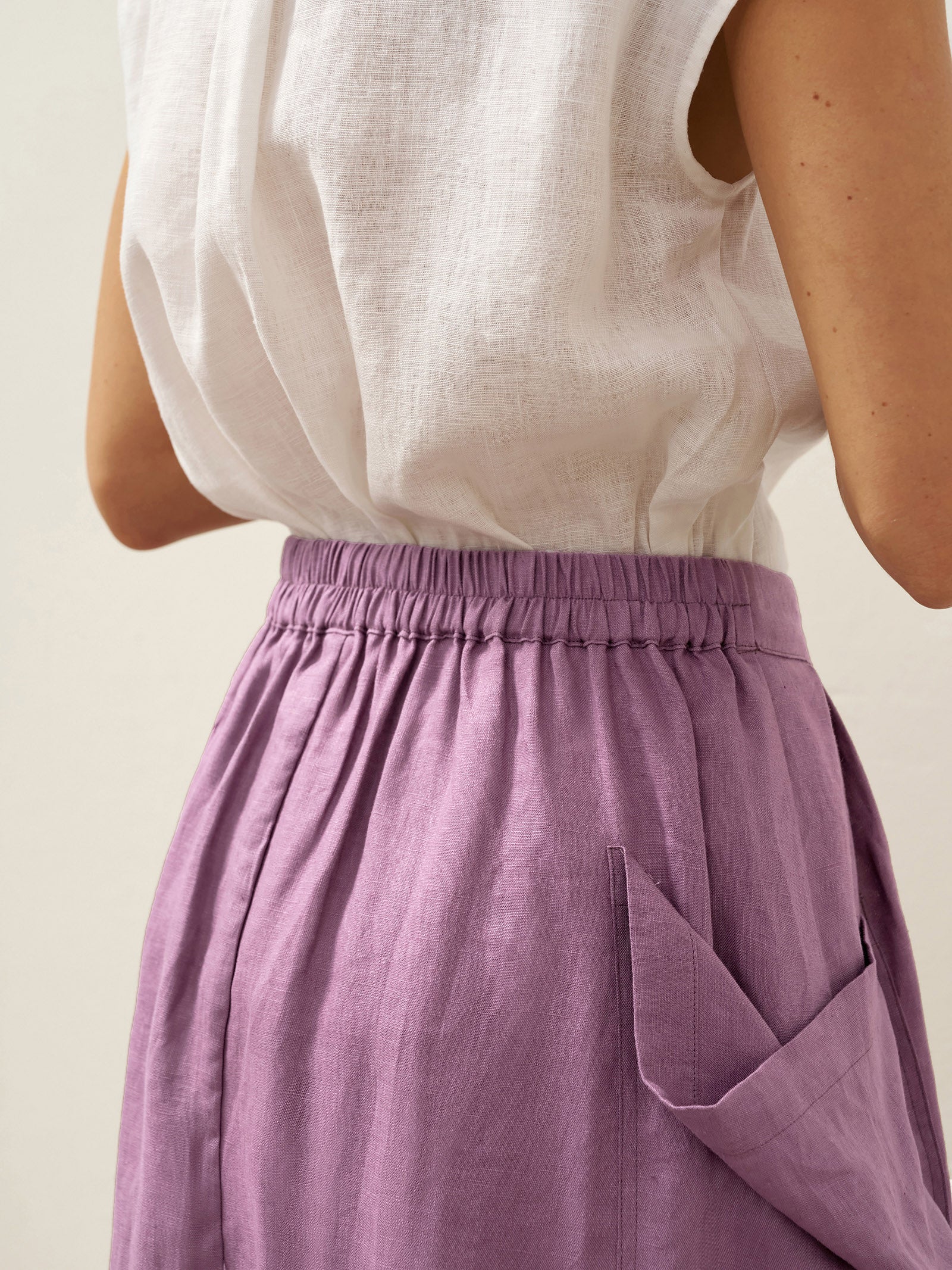 Linen Checked Elastic Waist Skirt MARINA by LINTICO for women