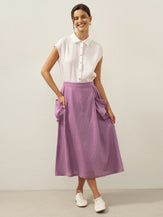 Linen Checked Elastic Waist Skirt MARINA by LINTICO for women