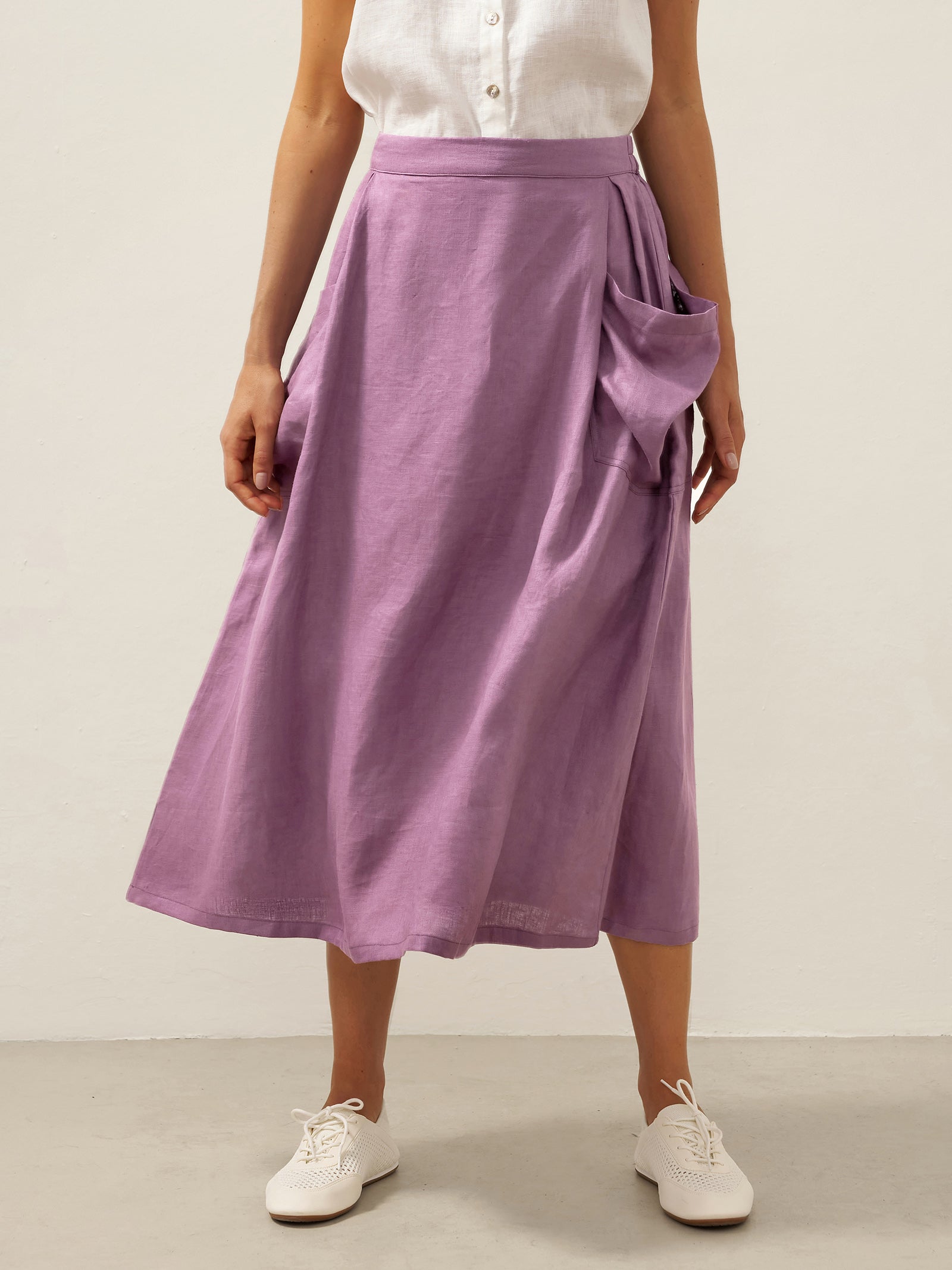 Linen Checked Elastic Waist Skirt MARINA by LINTICO for women