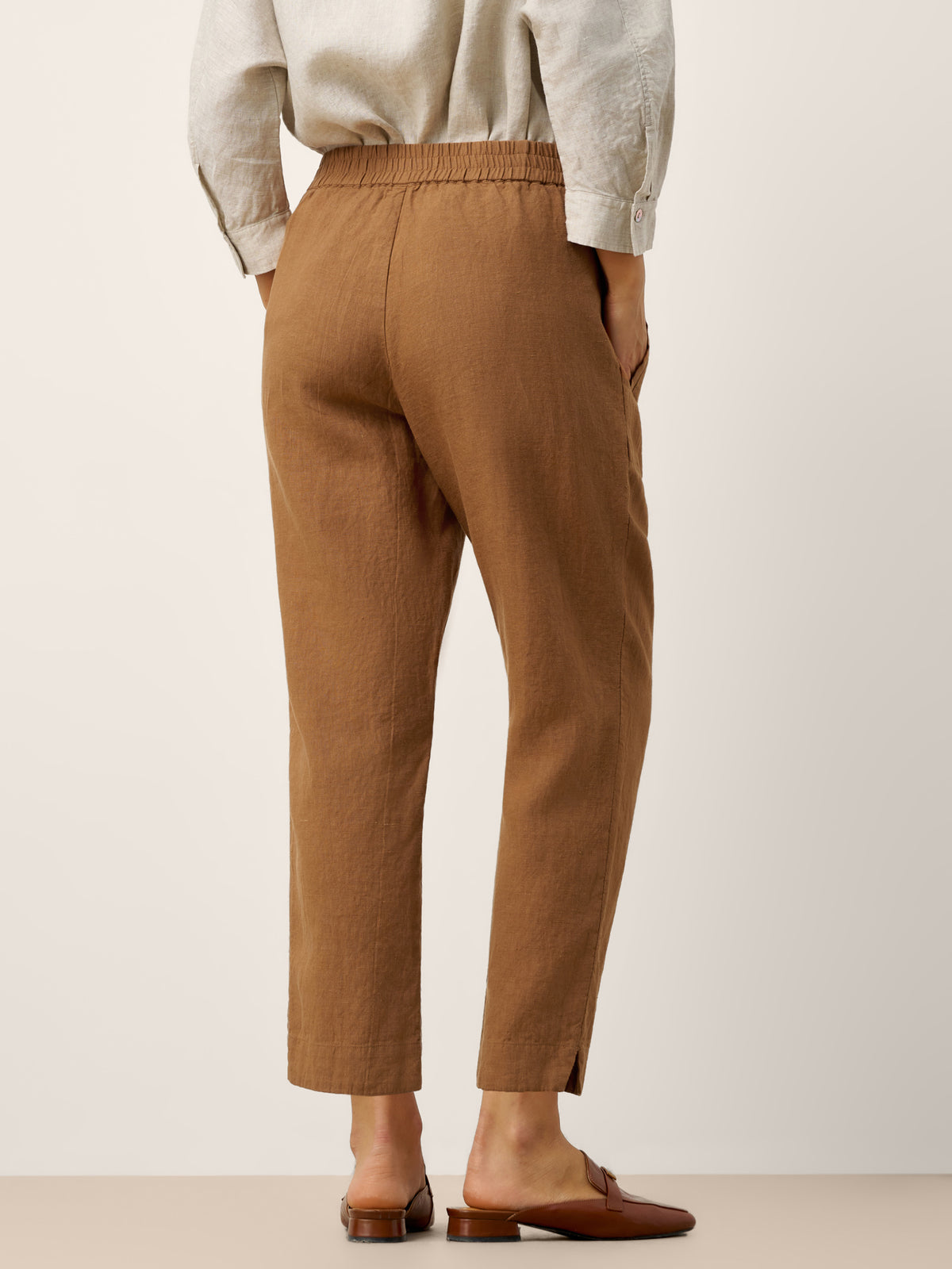 100% Linen Elasticated Waist Ankle Pants GWEN by LINTICO for women