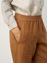 100% Linen Elasticated Waist Ankle Pants GWEN by LINTICO for women