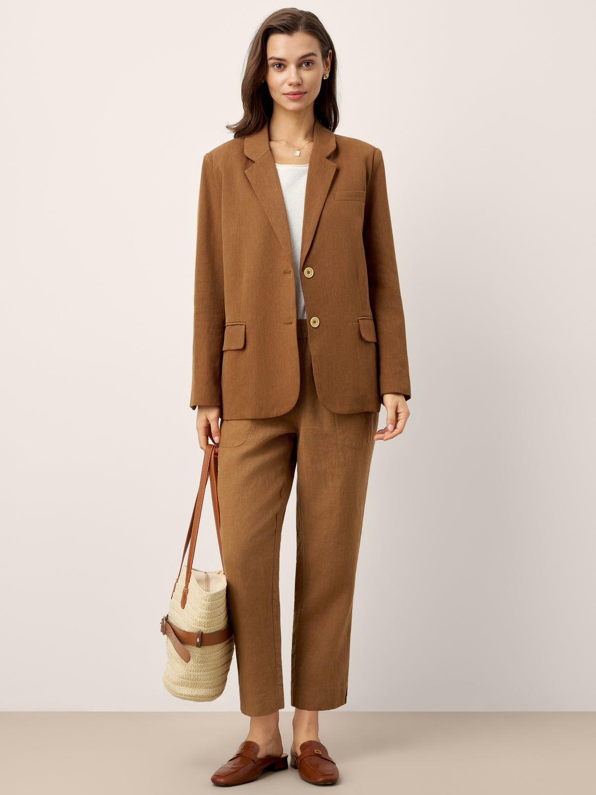 100% Linen Elasticated Waist Ankle Pants GWEN by LINTICO for women