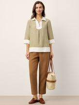 100% Linen Elasticated Waist Ankle Pants GWEN by LINTICO for women