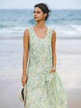 100% Linen Floral Swing Beach Tank Dress LORRAINE by LINTICO for women