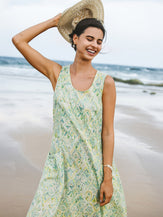 100% Linen Floral Swing Beach Tank Dress LORRAINE by LINTICO for women