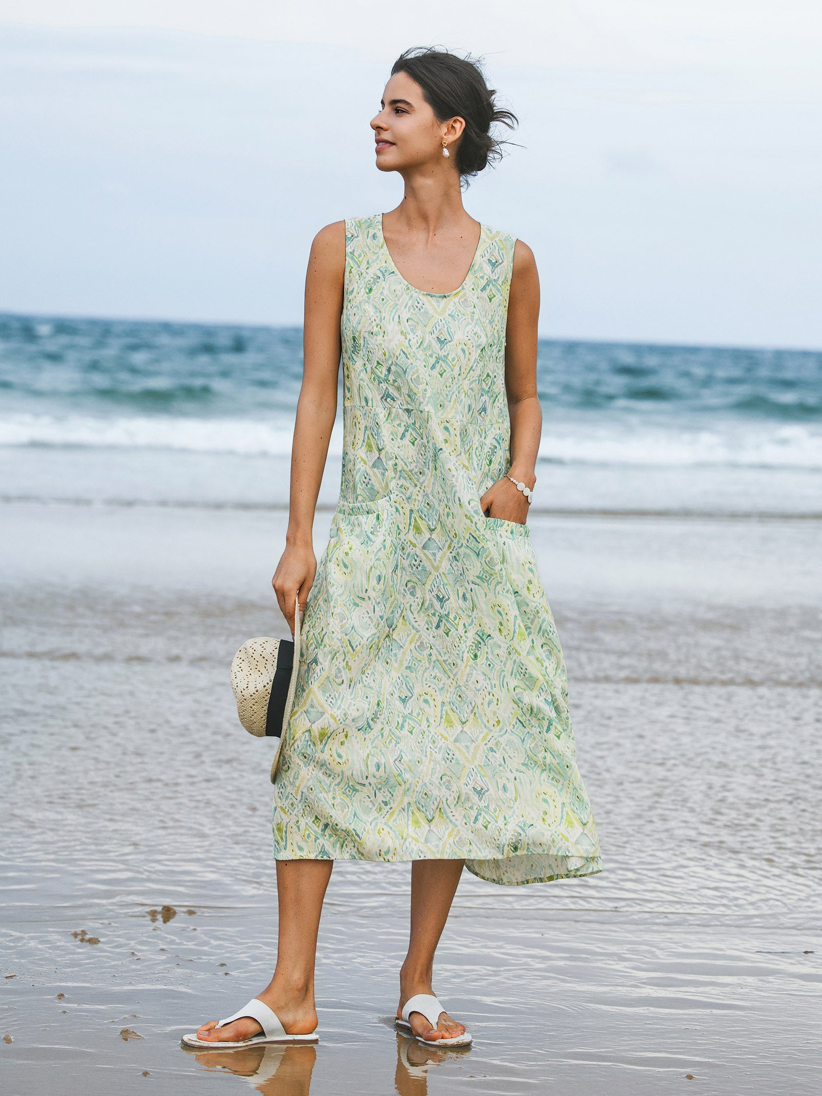 100% Linen Floral Swing Beach Tank Dress LORRAINE LINTICO 100% Linen Floral Swing Beach Tank Dress LORRAINE LINTICO