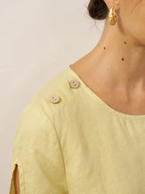 100% Linen Eyelet Short Sleeve Pullover Top ADA by LINTICO for women