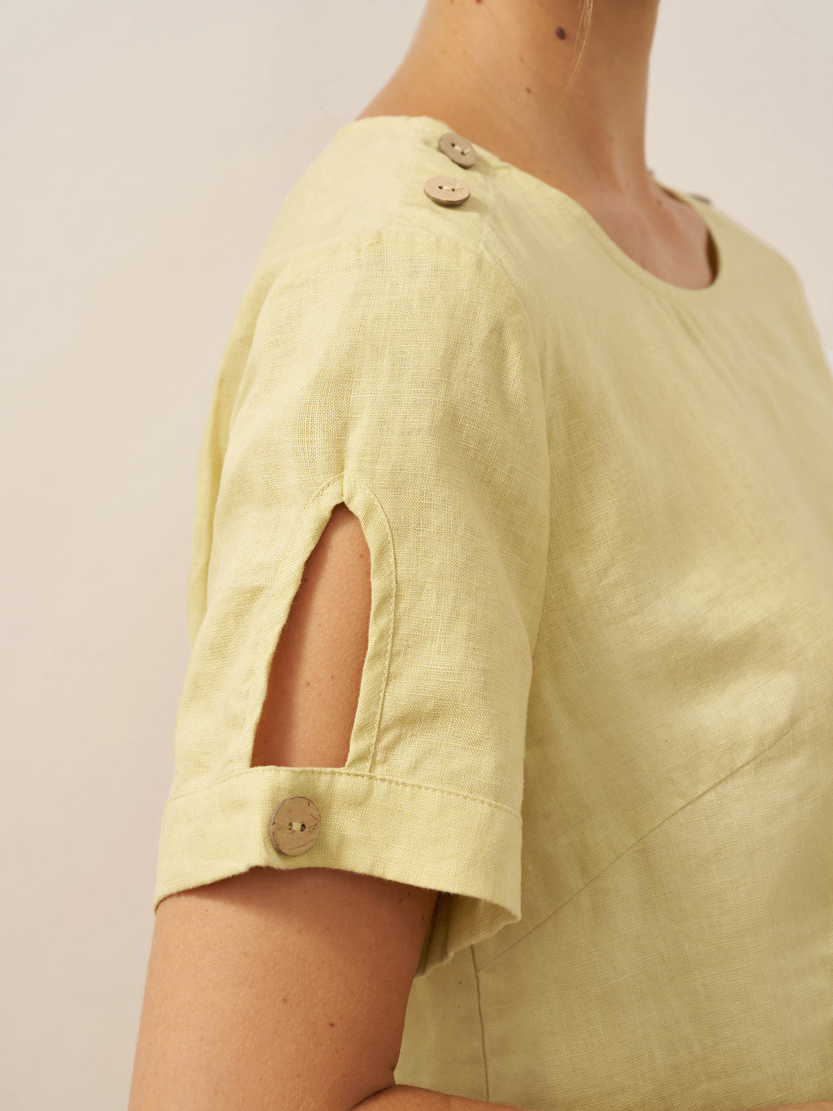 100% Linen Eyelet Short Sleeve Pullover Top ADA by LINTICO for women