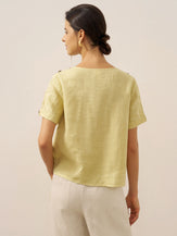 100% Linen Eyelet Short Sleeve Pullover Top ADA by LINTICO for women