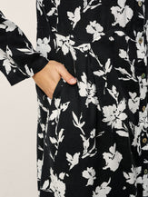 100% Linen Floral Printed Gathered Midi Dress ELODIE by LINTICO for women