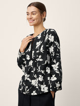100% Linen Floral Printed Gathered Pullover Top AMIYA by LINTICO for women