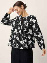 100% Linen Floral Printed Gathered Pullover Top AMIYA by LINTICO for women