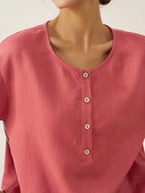 100% Linen Flutter Sleeve Drawstring Top ZOEY by LINTICO for women