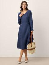 100% Linen Gathered Waist Flap Detail Midi Dress DIANA by LINTICO for women