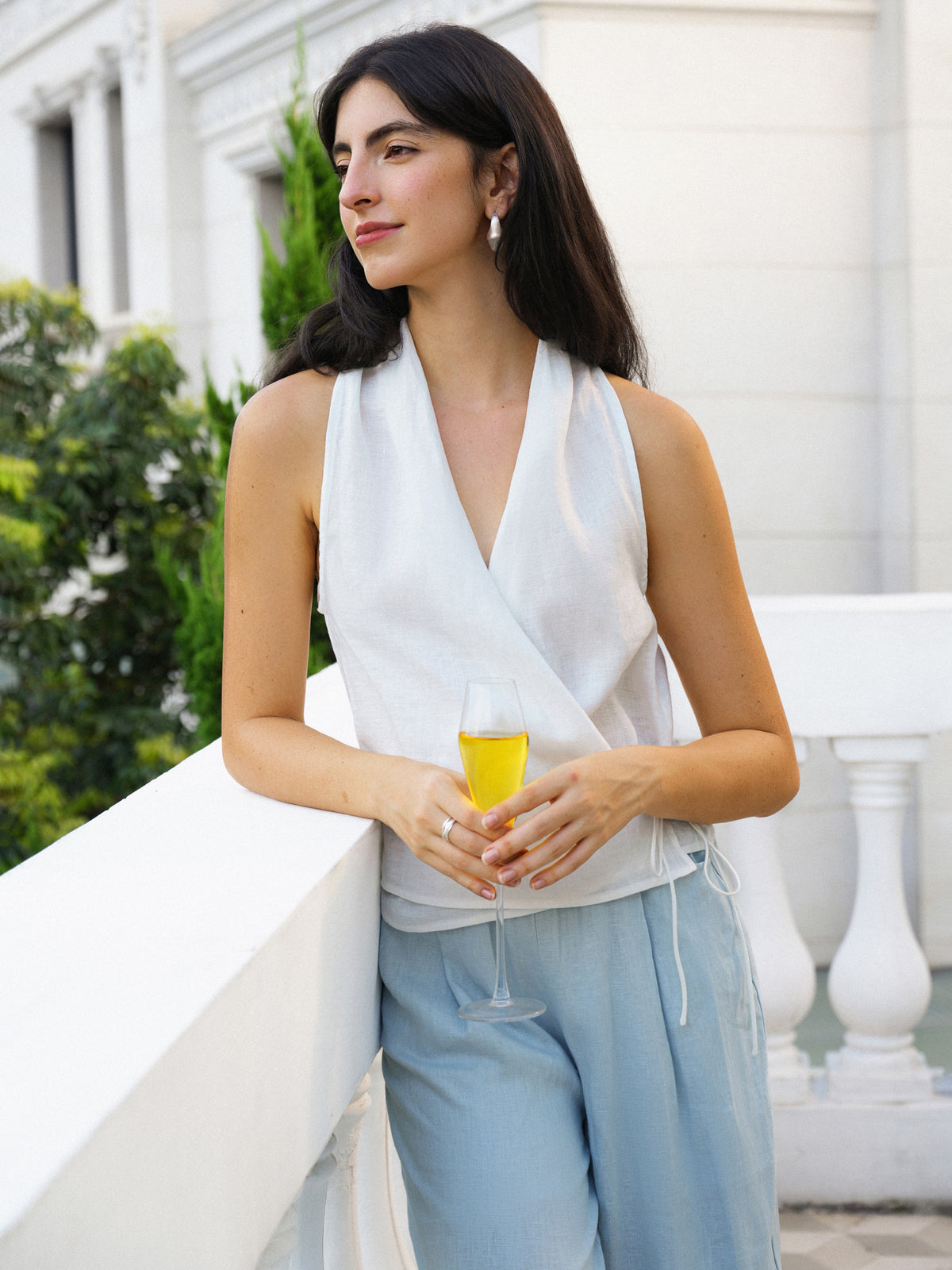 FAYE linen halter top styled outdoors