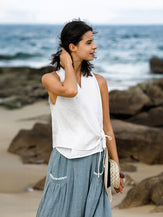 100% Linen Halter Neck Tie-Front Crop Top FAYE by LINTICO for women