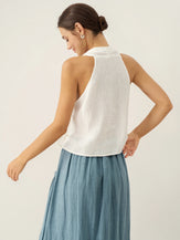100% Linen Halter Neck Tie-Front Crop Top FAYE by LINTICO for women
