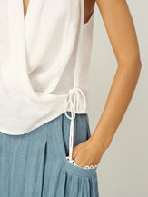 100% Linen Halter Neck Tie-Front Crop Top FAYE by LINTICO for women