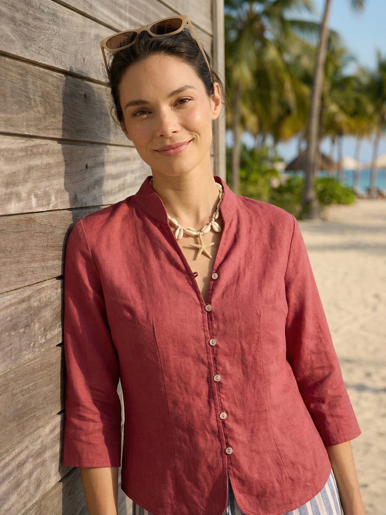 100% Linen Hand Button Fitted Jacket AMELIA