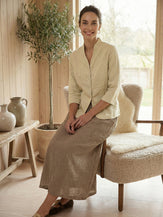 100% Linen Stand-Collar Half-Sleeve Fitted Jacket AMELIA by LINTICO for women