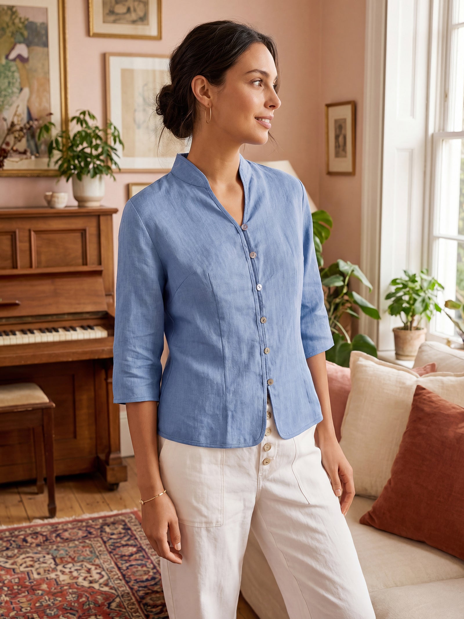 100% Linen Hand Button Fitted Jacket AMELIA