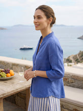 100% Linen Stand-Collar Half-Sleeve Fitted Jacket AMELIA by LINTICO for women
