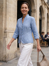100% Linen Stand-Collar Half-Sleeve Fitted Jacket AMELIA by LINTICO for women