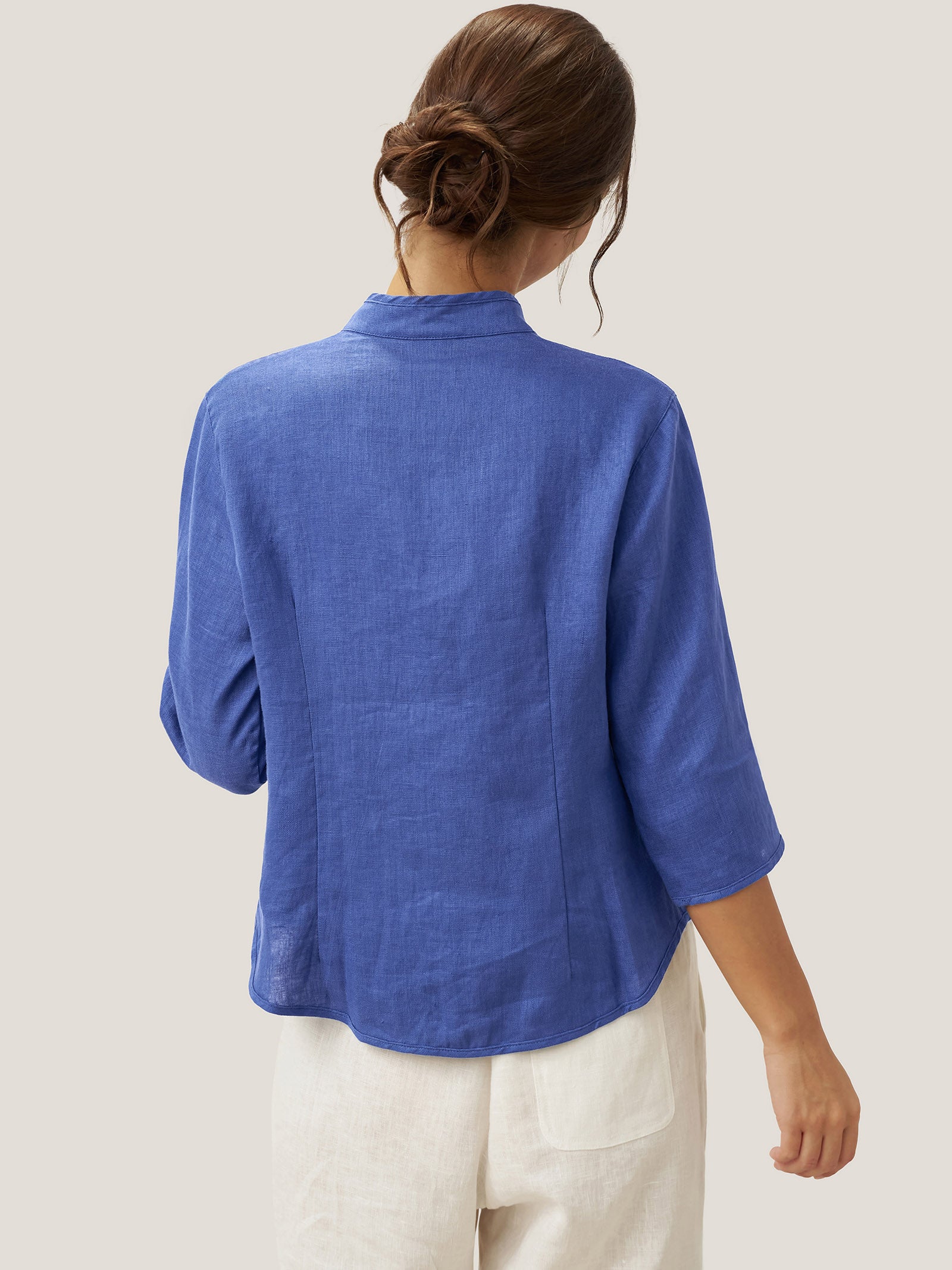 100% Linen Stand-Collar Half-Sleeve Fitted Jacket AMELIA by LINTICO for women