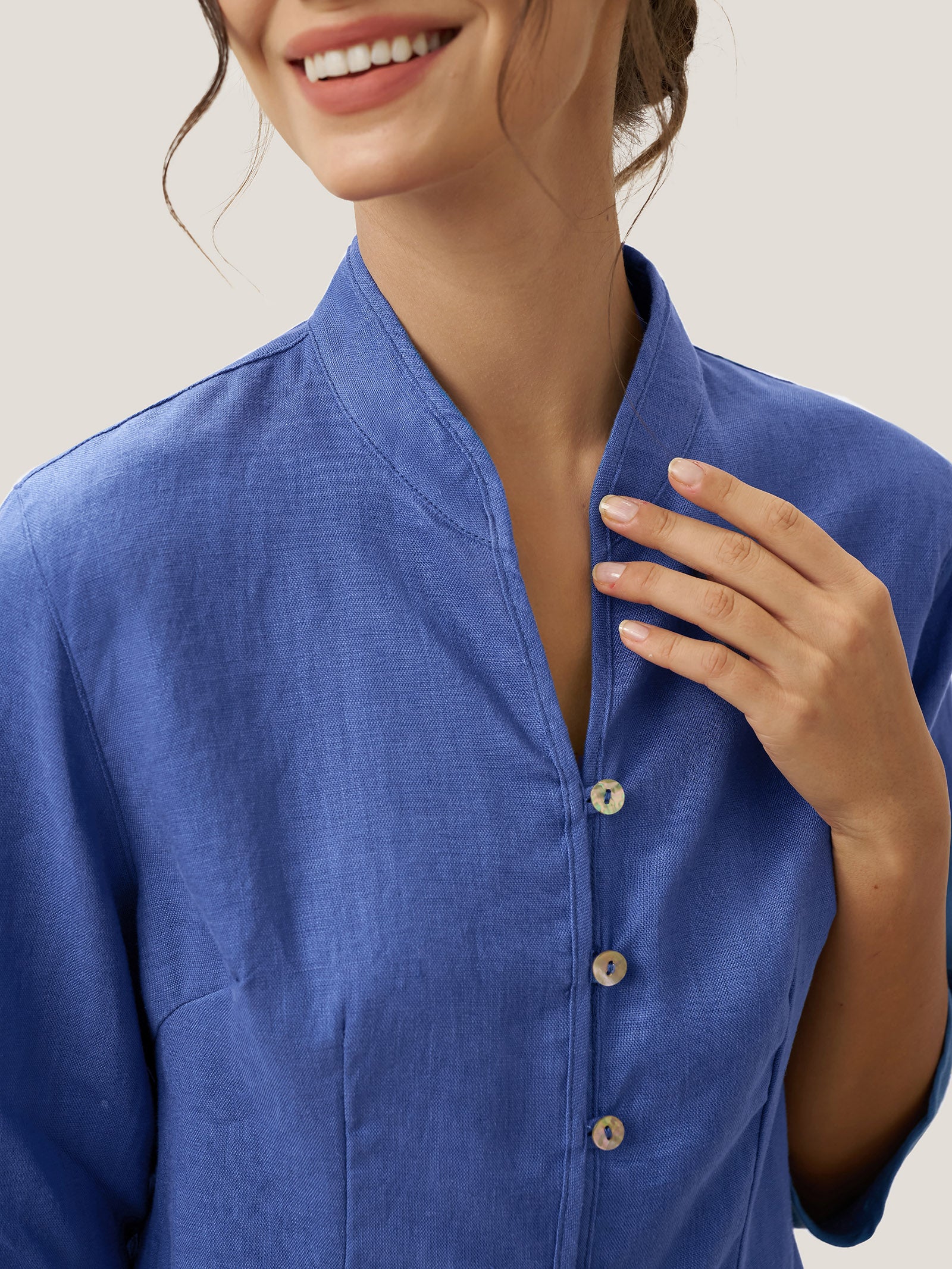 100% Linen Stand-Collar Half-Sleeve Fitted Jacket AMELIA by LINTICO for women