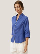 100% Linen Hand Button Fitted Jacket AMELIA by LINTICO for women