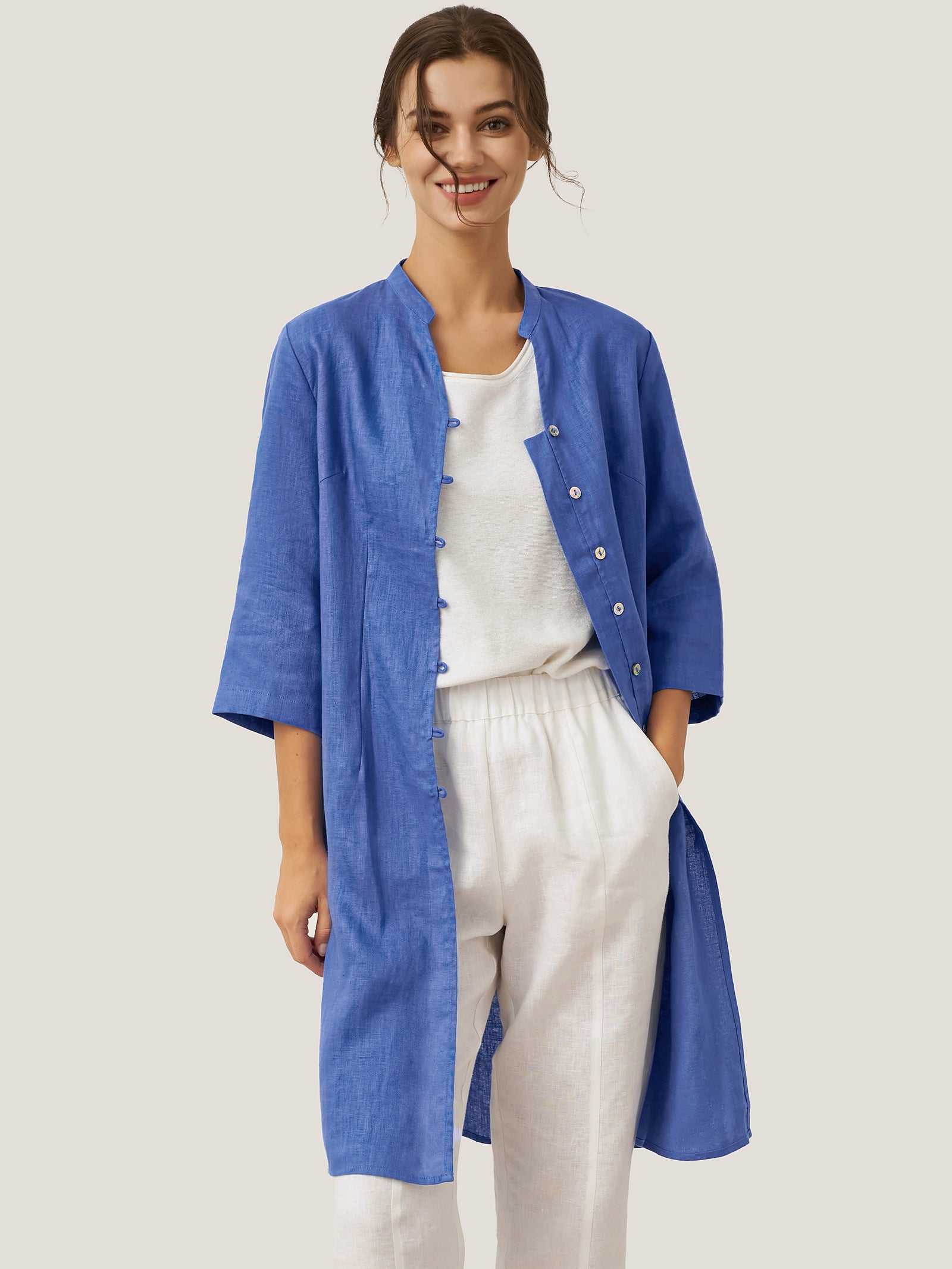 100% Linen Hand Button Long Top DILLON by LINTICO for women