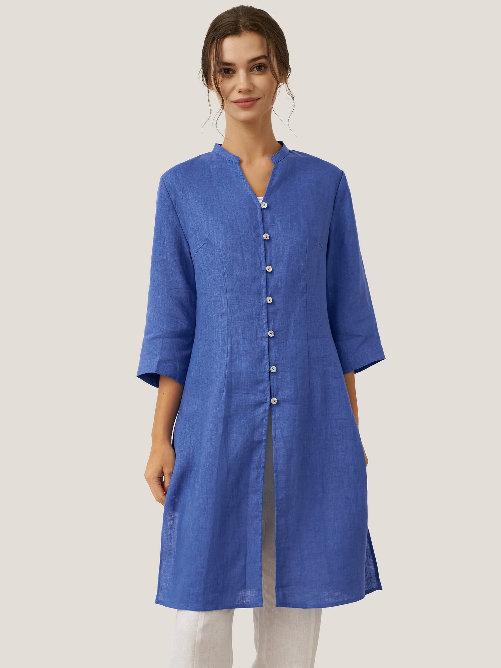 100% Linen Hand Button Long Top DILLON by LINTICO for women