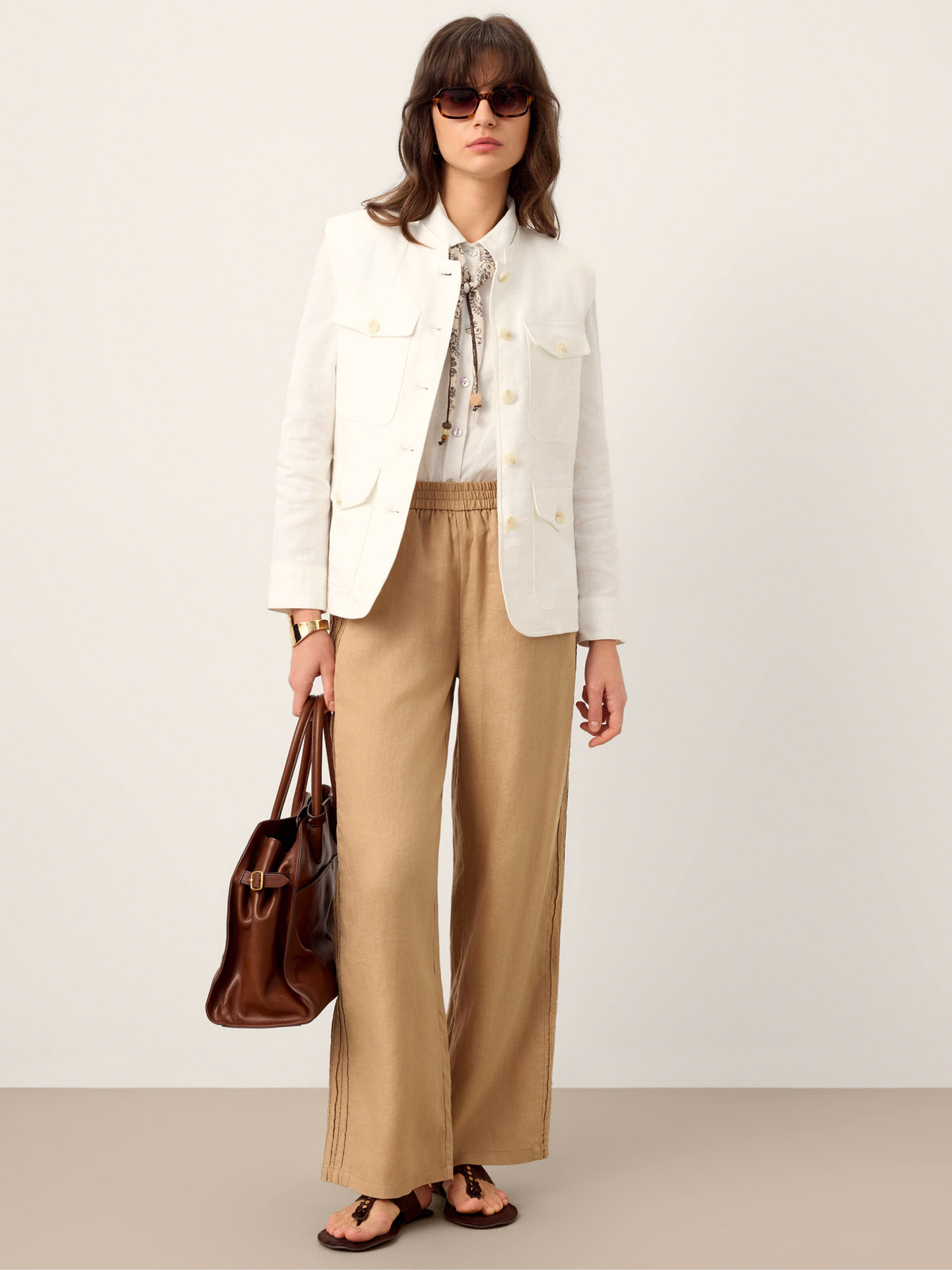 Pantalon large en 100% lin ajouré LEONTINE de LINTICO pour femme