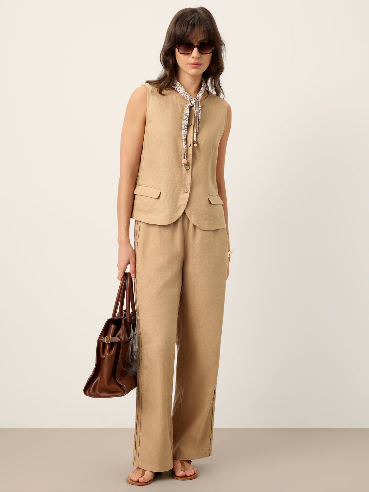 Pantalon large en 100% lin ajouré LEONTINE de LINTICO pour femme