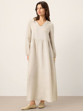 100% Linen Sculpted-Hood Caftan Midi Dress LINETTE by LINTICO for women